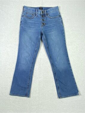 J.Crew Flare Cropped Jeans Women's Size 25 Blue Button Fly Mid Rise Casual Denim